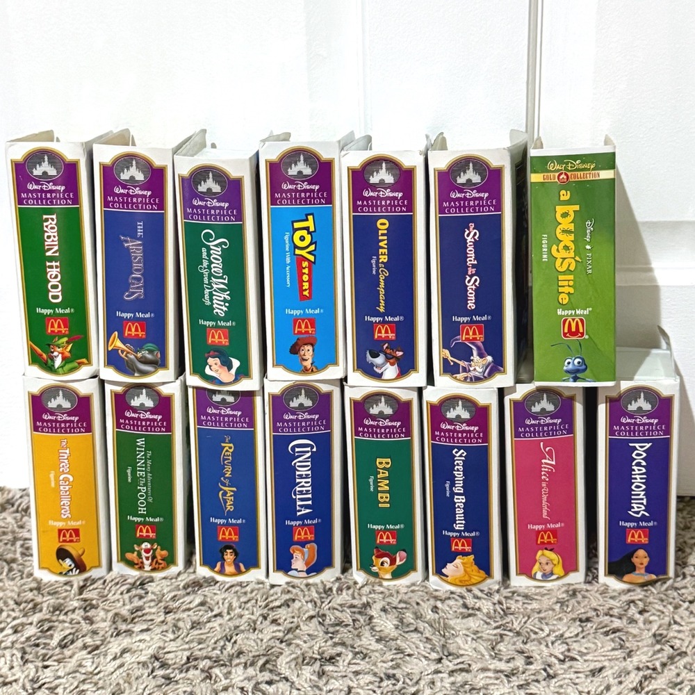 15pc Disney Masterpiece Collection McDonalds Happy Meal Figures 1996 VHS Case